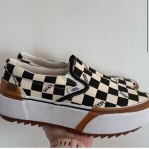 Vans Women's Black and White Checkerboard Platform Sneakers